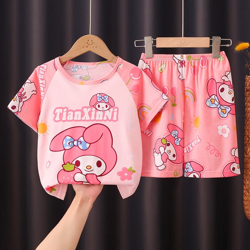 Children's Summer Short-Sleeve Pajama Set for Girls and Boys, Cute Cartoon Animal Design, Home Wear