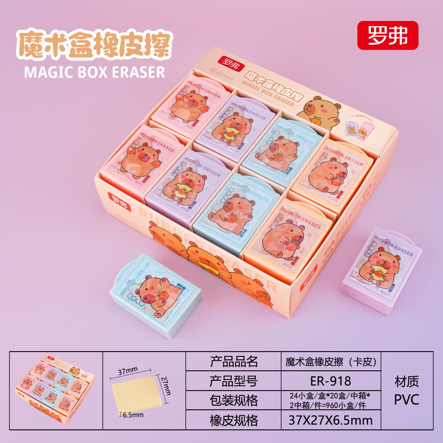 Rover ER-918 Capybara Magic Box Eraser, Cartoon Cute Correction Eraser for Elementary School Students