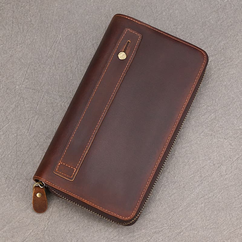 Direct Sale Genuine Leather Clutch Bag Multi-Card Slot Large Capacity Double Zipper Long Wallet Vintage Men's Top Layer Cowhide Phone Bag