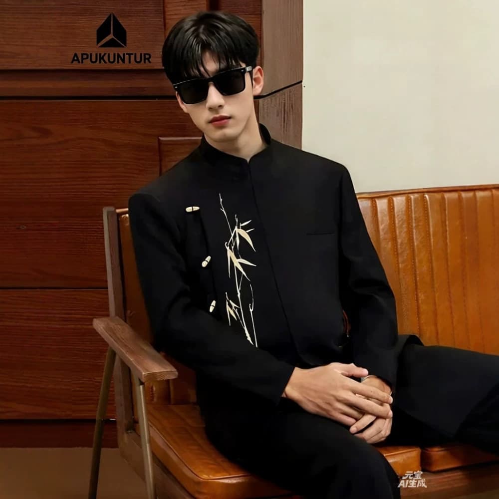 Fashionable light luxury high-end suit jacket new Chinese style gold bamboo embroidered top men's banquet groom wedding dress
