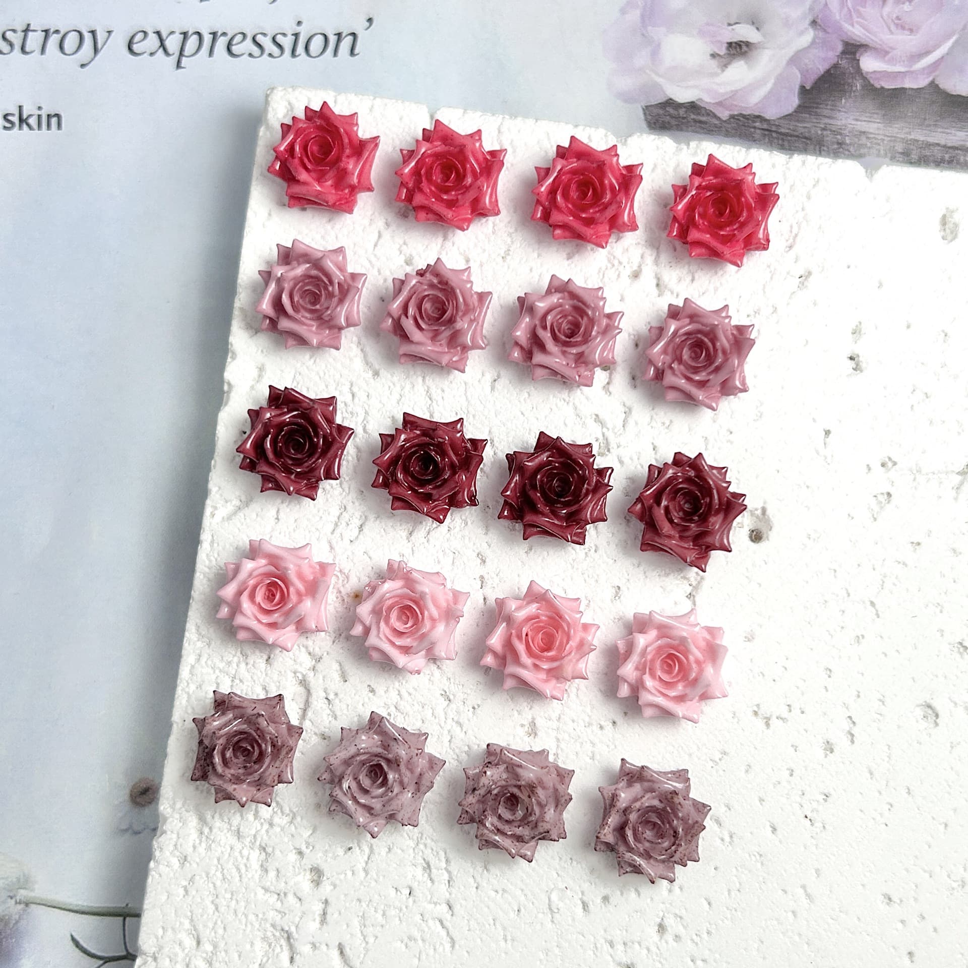Cross-border tie-dye soft carving 3D rose wine red manicure jewelry high-end camellia nail accessories diamond wholesale