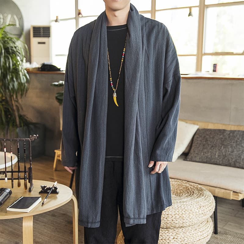 2024 Autumn New Chinese Style Retro Trend Hanfu Cardigan Male Trench Coat Men's Cotton Linen Casual Cloak Jacket