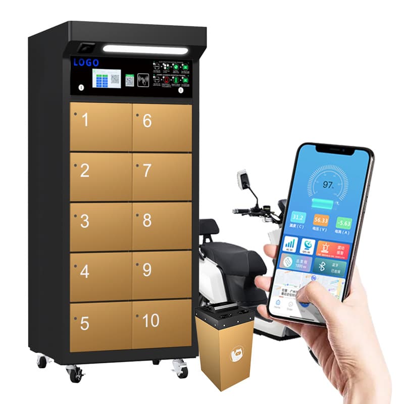 10-Bay Lithium Battery Smart Swap Cabinet - Overseas Electric Tricycle/Motorcycle Battery Charging & Exchange Station