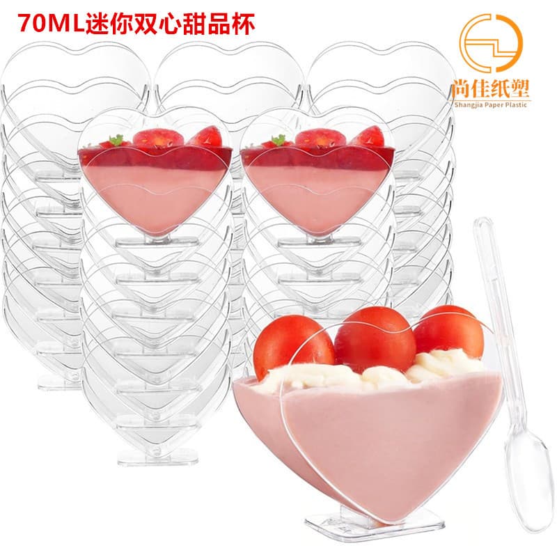 Wholesale 70ML Mini Dessert Cup with Spoon, Heart-shaped for Tasting, Reusable for Birthday Parties