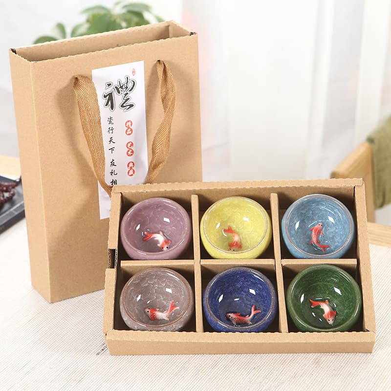 Kiln-fired crackled fish-shaped ceramic cup, 46-inch ceramic cup, clearance sale, business promotion, National Day and Mid-Autumn Festival gifts.