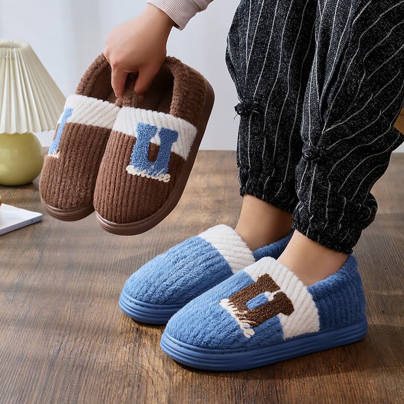 [Drop shipping] Step Travel 8349 extra large cotton shoes men home indoor anti-slip warm enclosed heel oversized cotton slippers