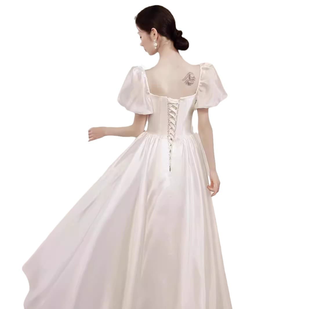 French-style Light Wedding Dress 2026 New Simple and Elegant Evening Gown for Women Satin Forest-inspired White Engagement Dress