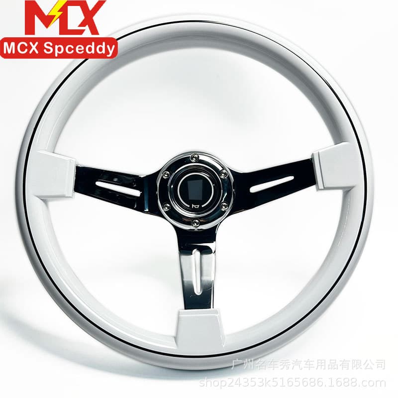Factory direct sales car modified electroplated steering wheel 14-inch white ABS universal concave black line steering wheel