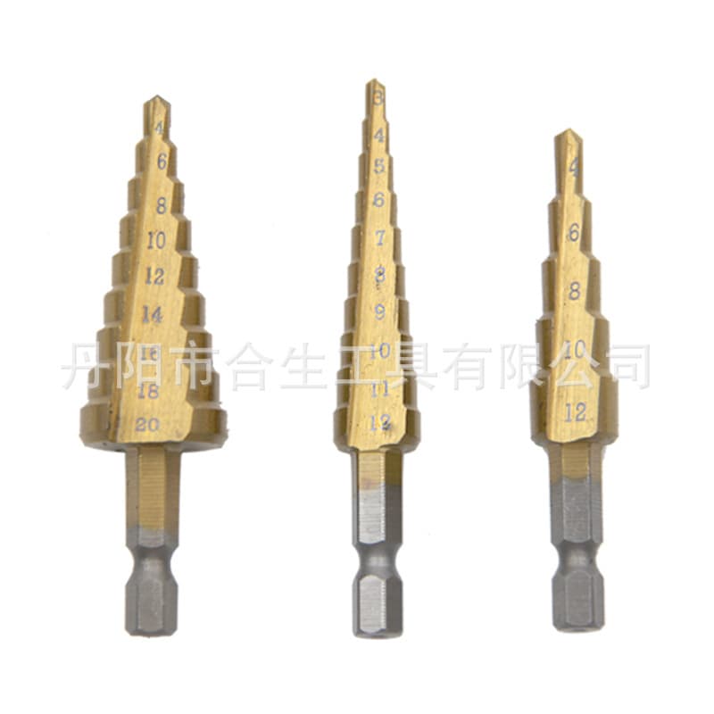 Cross-border Hex Shank Titanium Coated Step Drill 3-12/4-12/4-20mm Small Three-Piece Set Step Drill Bit Set
