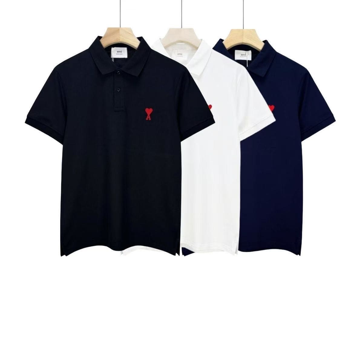 mi clams spring and summer small love embroidered square collar short-sleeved T-shirt POLO shirt men's casual top cross-border