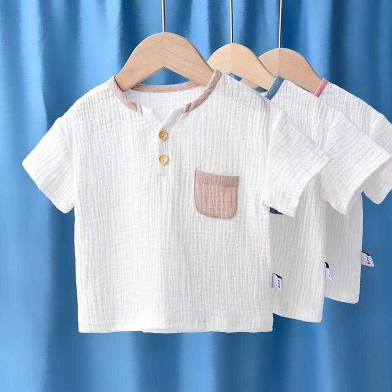 Summer Stylish Boys Short Sleeve T-Shirt Baby Clothes Breathable Half Sleeve Cotton Linen Children Top