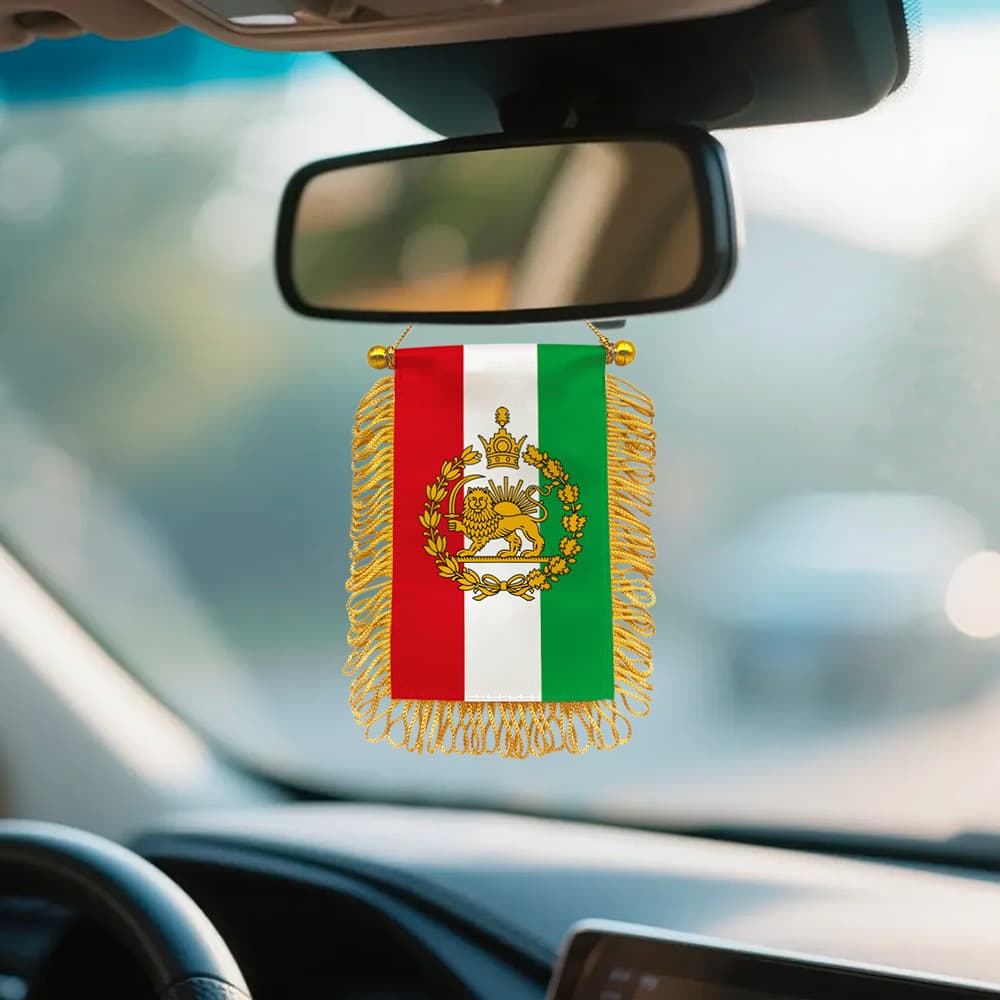 Iran Pahlavi Lion Satin Fringe Double-Sided Print Flag Indoor Car Decoration
