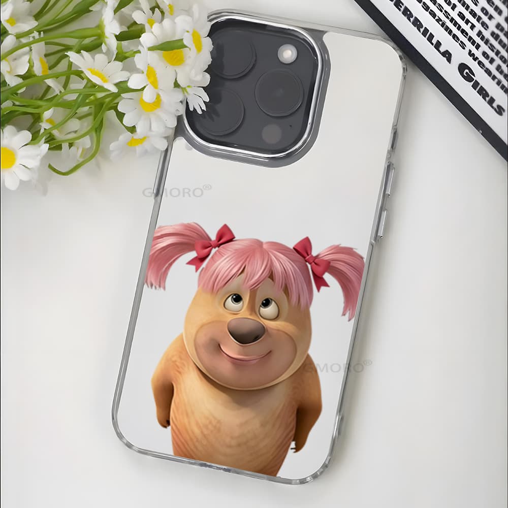 Cartoon Funny Bear Makeup Mirror Apple 17 Protective Case iPhone 16pro Mirror High-Value Mobile Phone Case