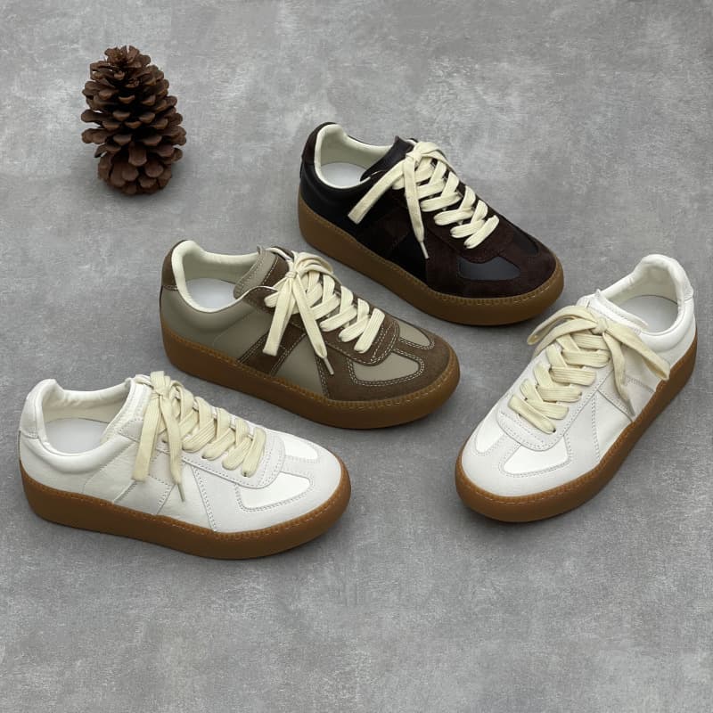 High-Quality Genuine Leather Thick-Soled German Training Shoes, Foreign Trade Casual Lace-Up Versatile Women's Shoes Made of Top-Layer Cowhide