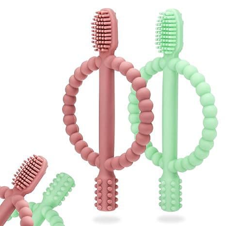 Cross-border Amazon baby teething toy with easy-grip handle, silicone infant toothbrush