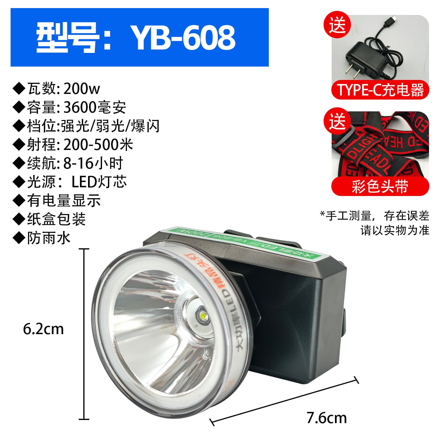 LED Headlamp Outdoor High Brightness Long Battery Life Lithium Battery Head-Mounted Outdoor Fishing Night Fishing Dedicated Super Bright Long Range Wholesale