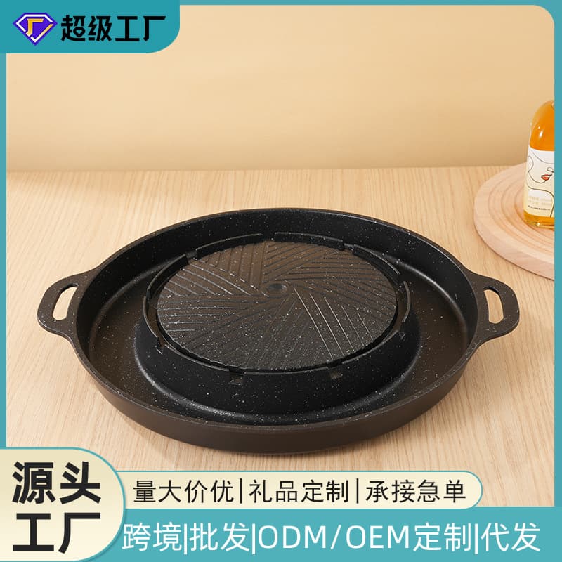 Dual-Purpose Hot Pot with Deep Maifanshi Round Design for Shabu-Shabu and Grilling, Compatible with Cassette and Gas Stoves