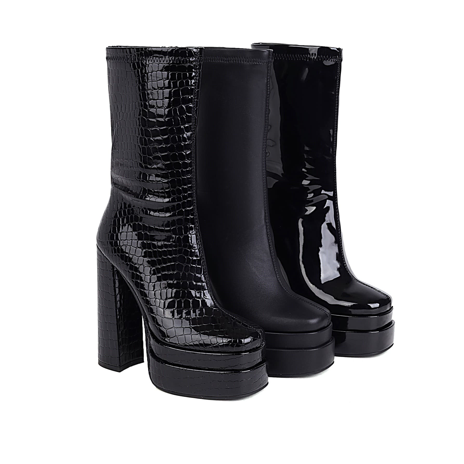 2022 Autumn/Winter New Fashion Embossed Ankle Boots Rider Boots Double Platform Chunky High Heel Boots Export Boots