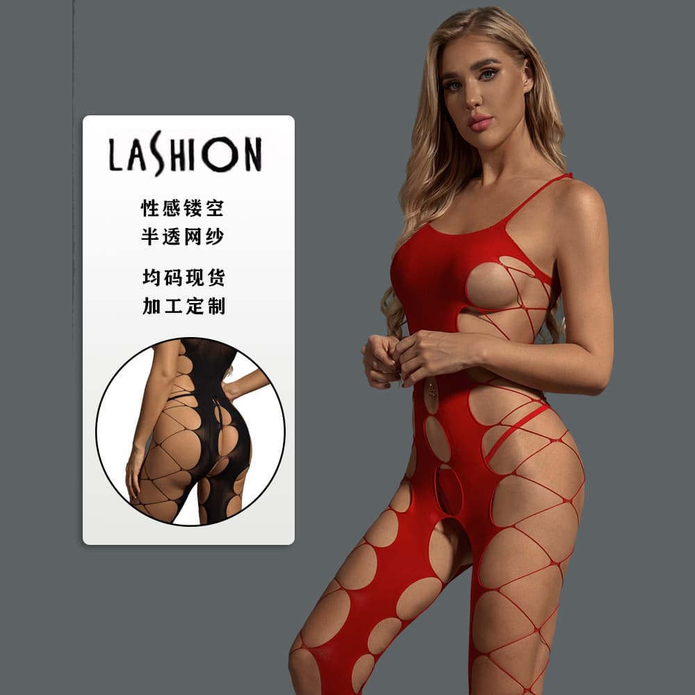 European And American Sexy Lingerie Two-color Large Mesh One-piece Strapless Bodysuit Easy Wear Nylon Role-playing Costume