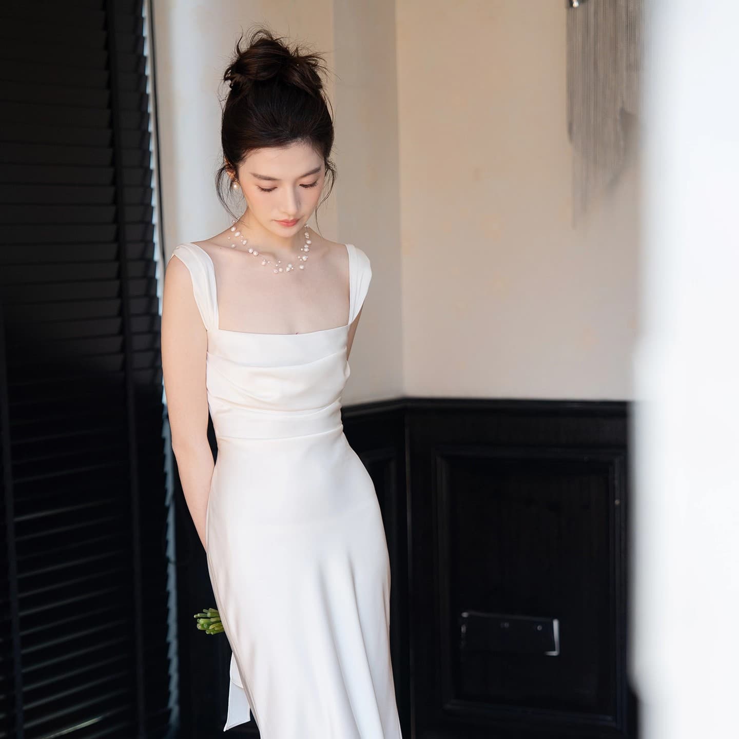 Bride Engagement White Dress French Style Strapless Simple Long Dress Slim Fit Light Luxury Satin Light Wedding Gown