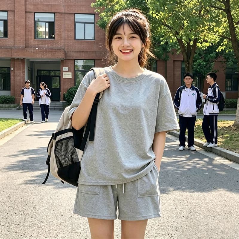 Summer Casual Sports Suit for Women, Fashion Solid Color One-Piece Set, Trendy Loose Fit Plus Size Two-Piece Set