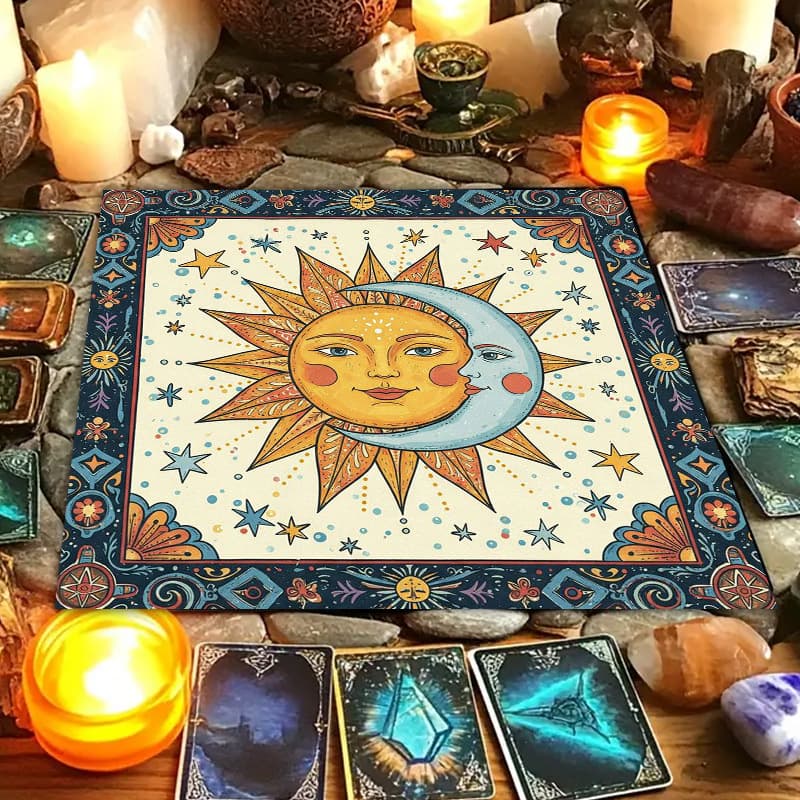 Vintage Moon Phase Flower Altar Cloth Five-Pointed Star Tarot Black Oracle Mat Tarot Tablecloth Mat
