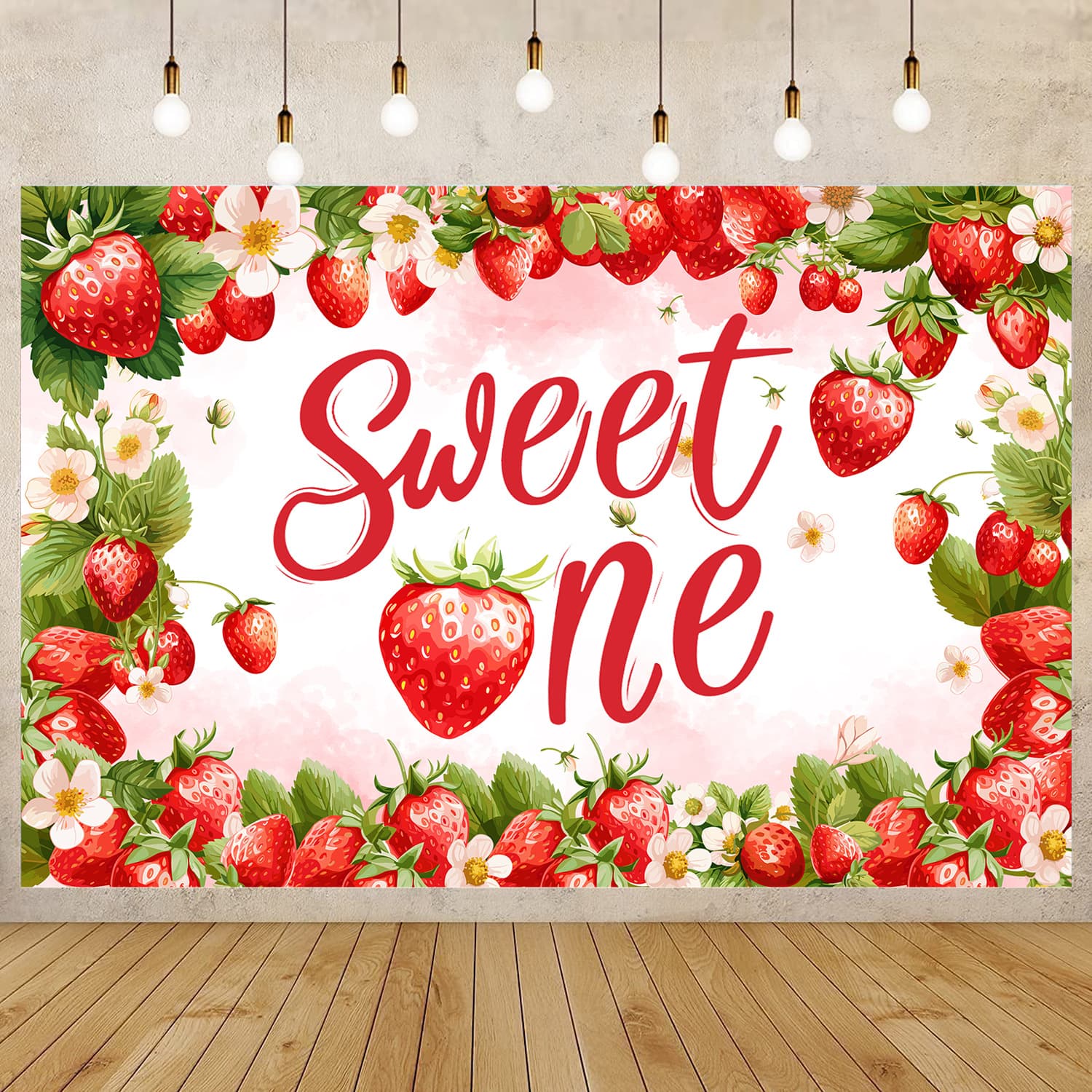 New Strawberry-Themed Fruit SWEET ONE First Birthday Banner Background Cloth Party Decorations