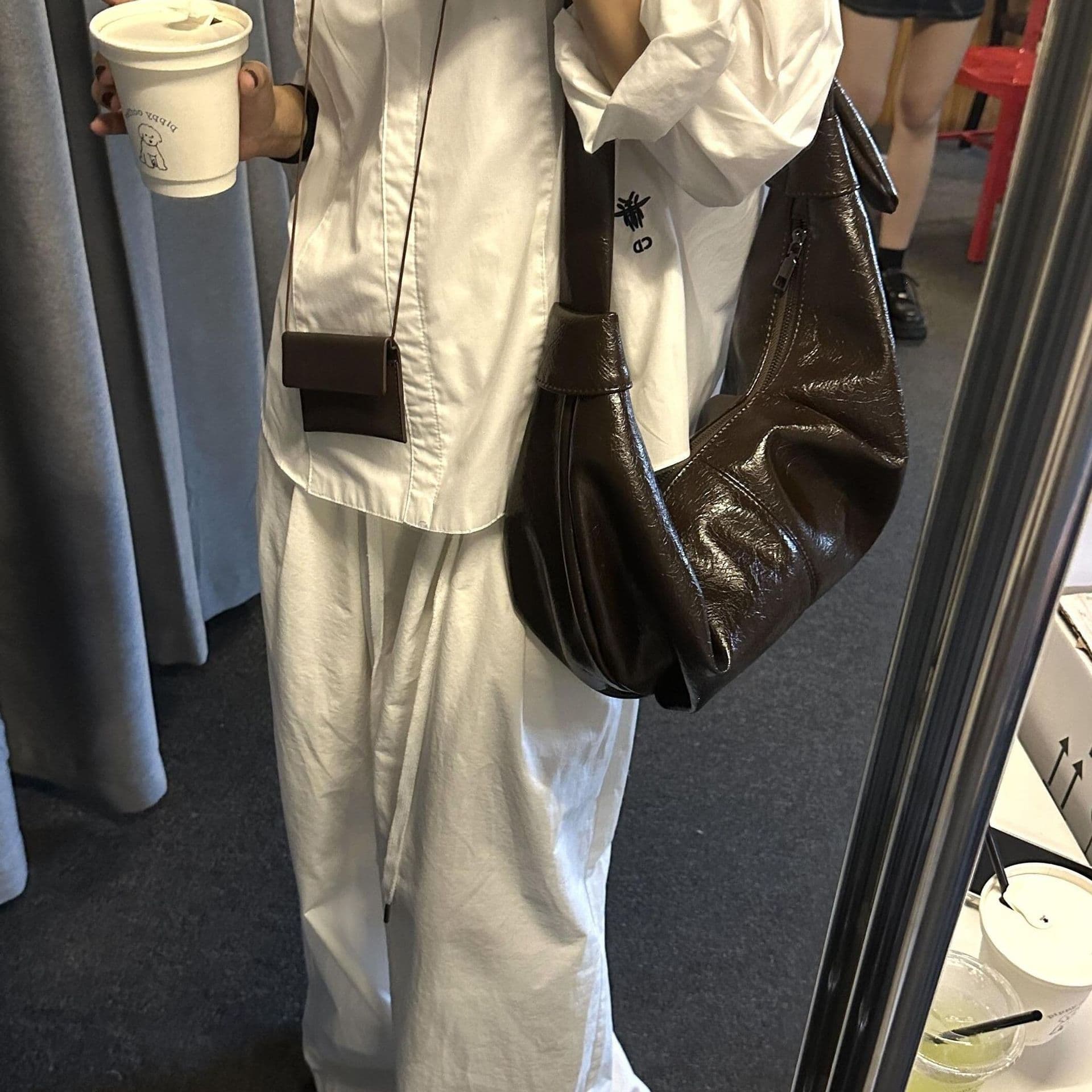 Korean-style Retro Large Capacity Soft Leather Wrinkled Dumpling Bag Lazy Style Casual Versatile Commuting Horn-shaped Single Shoulder Crossbody Bag