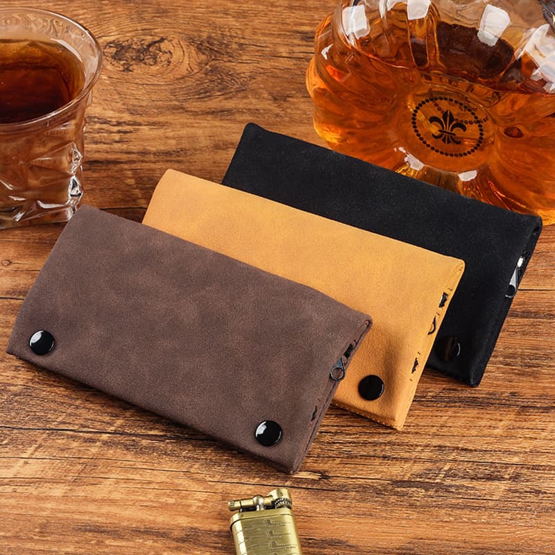 Handmade brushed leather hand-rolled cigarette pouch, foldable storage bag, multi-functional tobacco moisturizing bag for men's smoking accessories