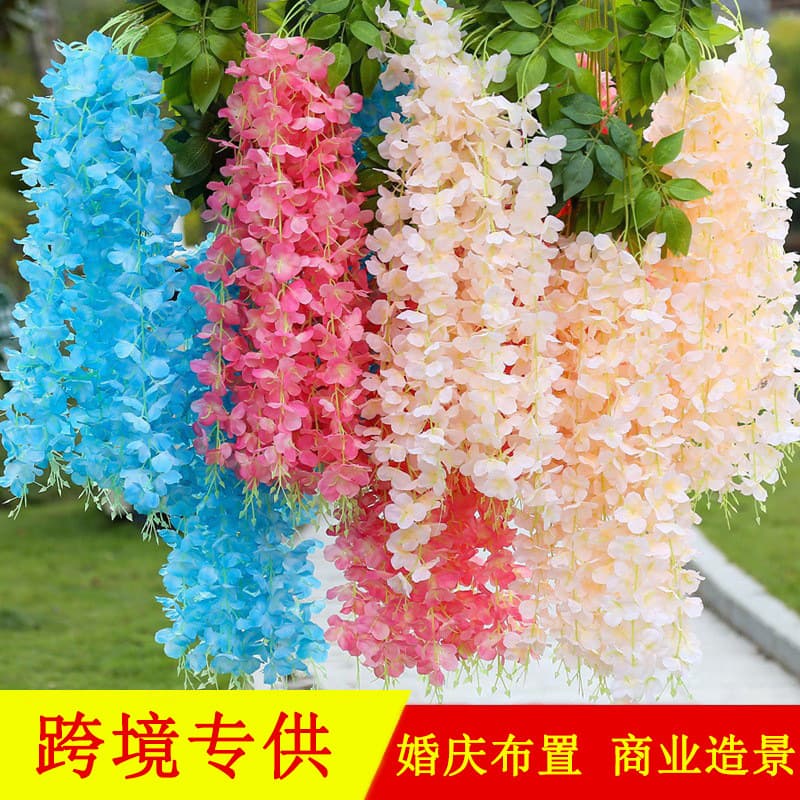 Wholesale Artificial Simulation Green Plants Fake Flowers Everlasting Flower Ceiling Vine Decoration Wisteria Long Bean Flower Branch Vine