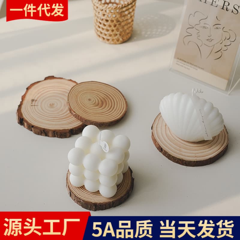 Spot wholesale scented candle tray wooden simple ins style decorative small ornaments round candle base