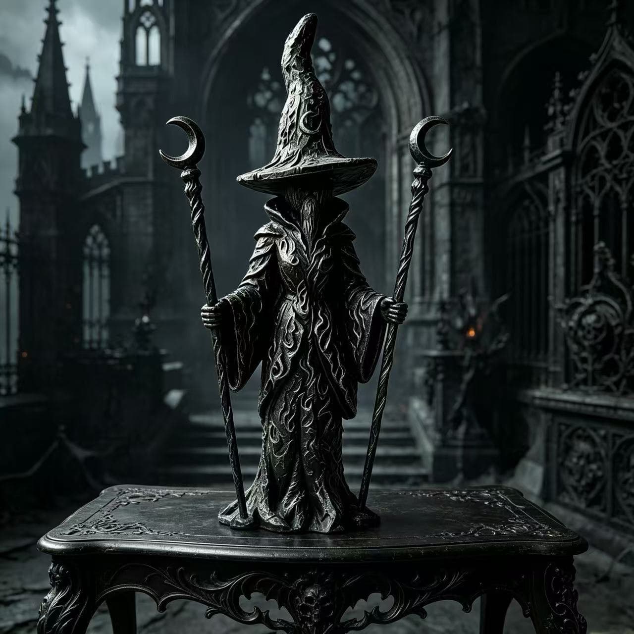 New Cross-Border Halloween Figurine Gothic Resin Witch Statue Vintage Magician Decor Dark Fantasy Ornament
