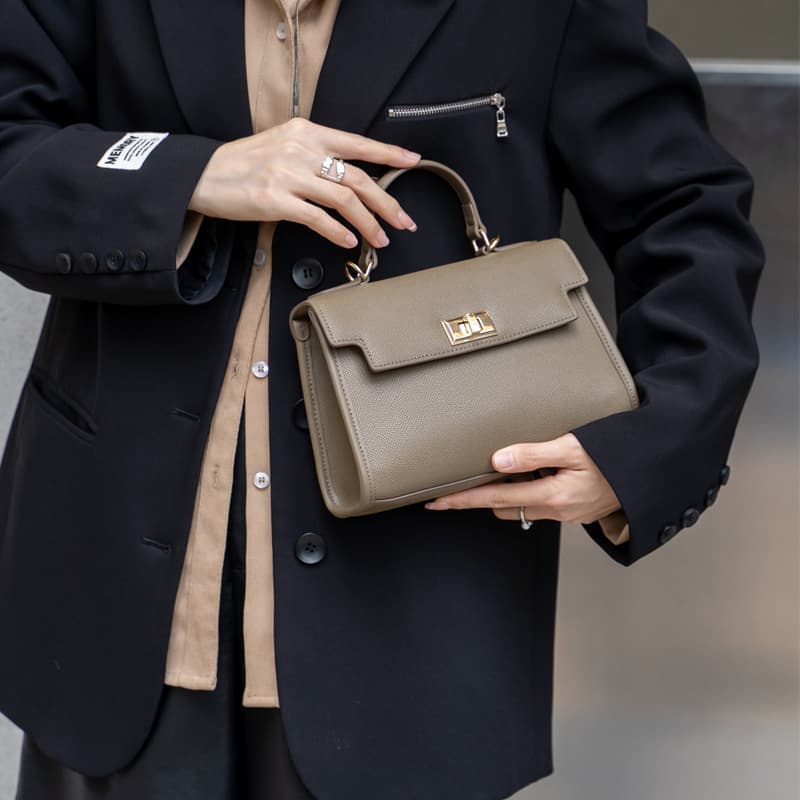 Mini High-End Feel Cow Leather Handbag Soft Neutral Simple Style Single Shoulder Bag With Inner Layer Polyester Fiber Lining