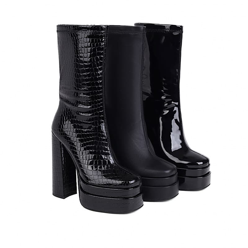2026 Autumn/Winter New Fashion Embossed Ankle Boots Riding Boots Double Platform Chunky Heel Boots Export Boots