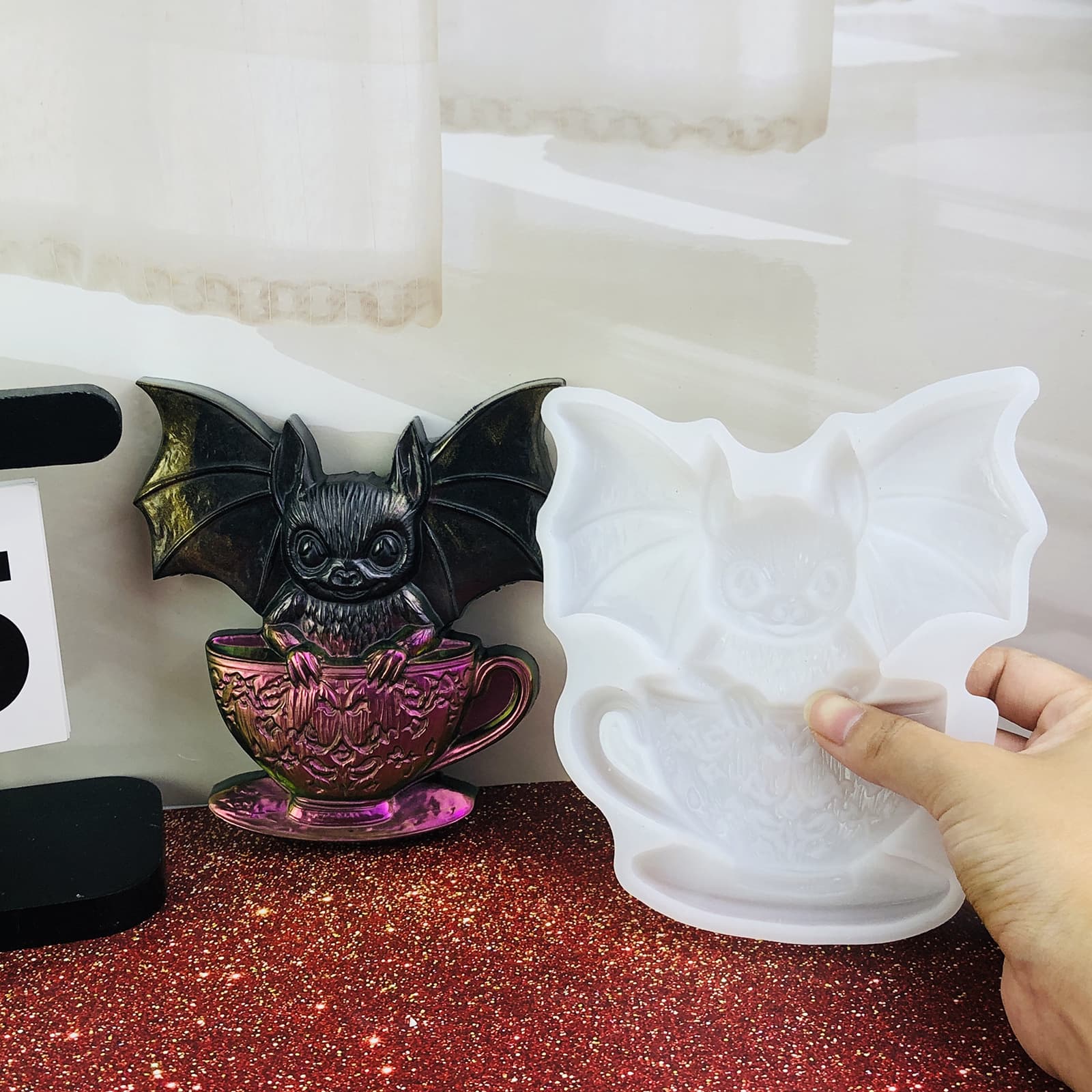 X1045 Teacup Bat Decorative Cement Plaster Mold DIY Silicone Mold