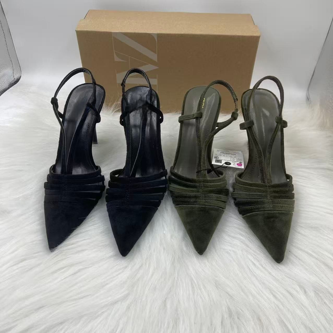 ZA2025 Spanish Spring/Summer Off-White High Heel Women's Pointed Toe Mule Shoes with Thin Heel and Closed Toe Sandals, Fairy Style Fashion