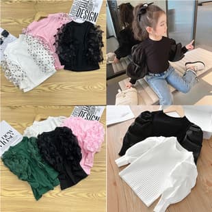 Girls Puff Sleeve Undershirt 2026 Spring Autumn New Kids Middle and Young Children Trendy Long Sleeve T-Shirt Korean Style Top