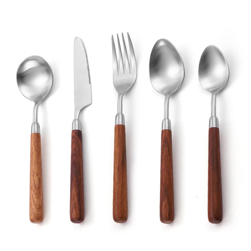 High Aesthetic Value 304 Stainless Steel Western Dining Utensils Set with Walnut Wood Handle Includes Knife Fork Spoon