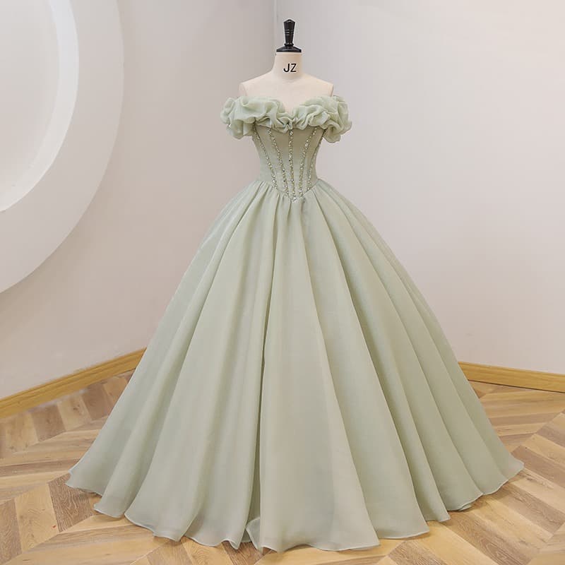 Strapless Green Dress Puffy Skirt 2026 New Student Vocal Art Exam Performance Outfit Evening Hostess Women