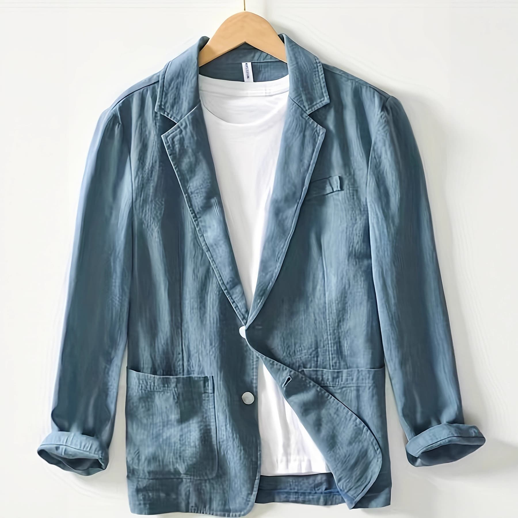 Men's Casual Linen Suit Jacket - Solid Color Single Layer Cotton Linen Blazer for Men