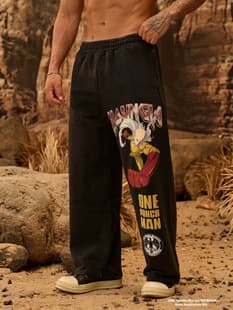 Collaboration One Punch Man Men's Sweatpants Jogging Sports Fitness Cotton Mid-Rise Straight Leg Casual Pants
