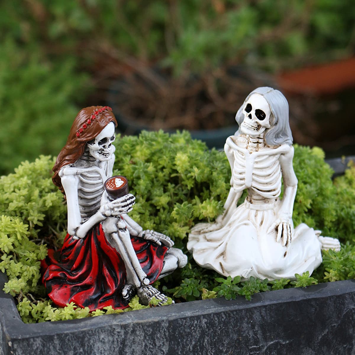 Halloween Cross-border Skeleton Girl Chat Decorative Ornaments Home Storage Ornaments Halloween Scene Layout Ghost Festival