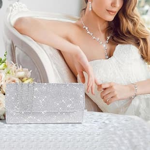 New European & American Bridal High-End Luxury Set Cool Silver Temperament Necklace Earrings Bracelet Evening Dress Bag Jewelry