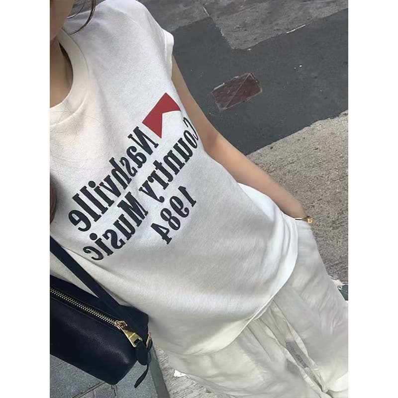 Korean Chic Letter Print Short Sleeve T-Shirt Versatile Top 2026 Summer New Slim Fit Flattering Versatile Top