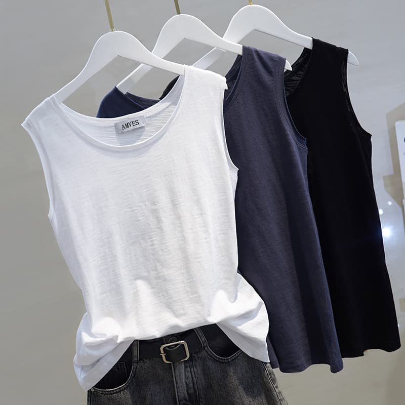 Trendy Sports Vest for Women, Summer Thin Bamboo Fiber Cotton Inner Layering, Loose Sleeveless Tank Top for Fitness, Casual Style