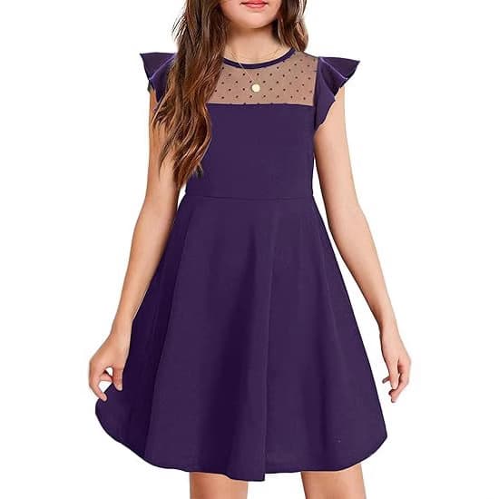 Girls Summer Dress Solid Mesh Patchwork Cute Short Daily Wear Party Gown