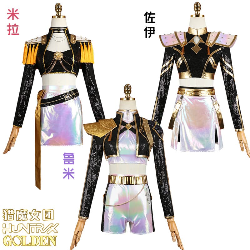 Kpop Demon Hunter Girl Group Cosplay Costume Zoe Anime Costume Lumi Stage Costume Mila Black Gold Stage Costume Cosplay