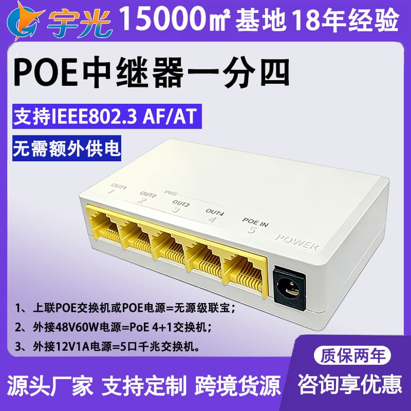 Outdoor Gigabit PoE Extender, 100M/1000M Switch PoE Cascade Hub, 250m Extension, 1-to-2/1-to-4 Splitter