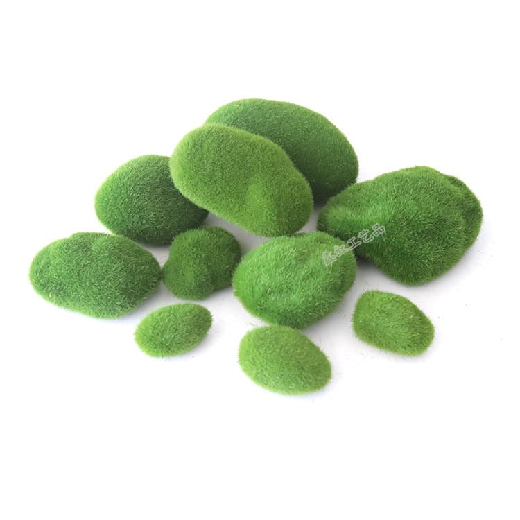 Artificial moss, stones, delicate flocked balls, miniature landscape arrangement, window display, moss, stone bonsai arrangement, embellishment and decoration
