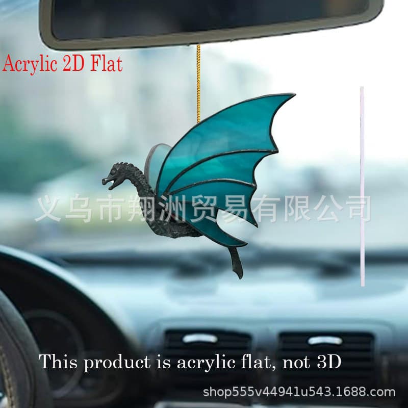 Cross-border Blue Wing Flying Dragon Car Pendant Creative Christmas Decoration Hanging Ornament Acrylic Flat Keychain Accessory Wholesale
